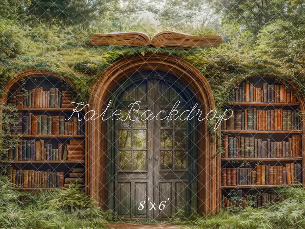 Kate Bookshelves Forest Archway Fleece Backdrop Designed by Emetselch - Kate Backdrop AU