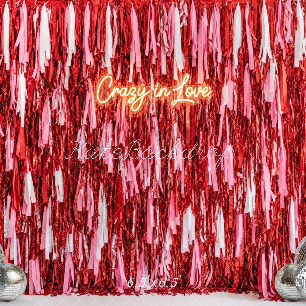 Kate Red Pink Tinsel Streamers Disco Balls Backdrop Designed by Patty Roberts
