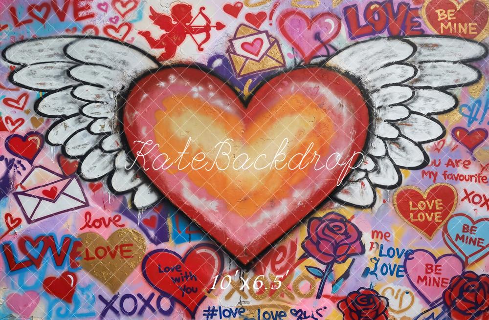 Kate Valentine Graffiti Winged Heart Fleece Backdrop Designed by Chain