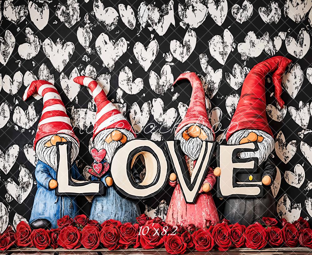 Kate Valentines Gnomes Love Hearts Backdrop Designed by Emetselch