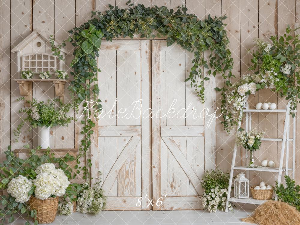 Kate Retro Door Spring Greenery Fleece Backdrop Designed by Emetselch