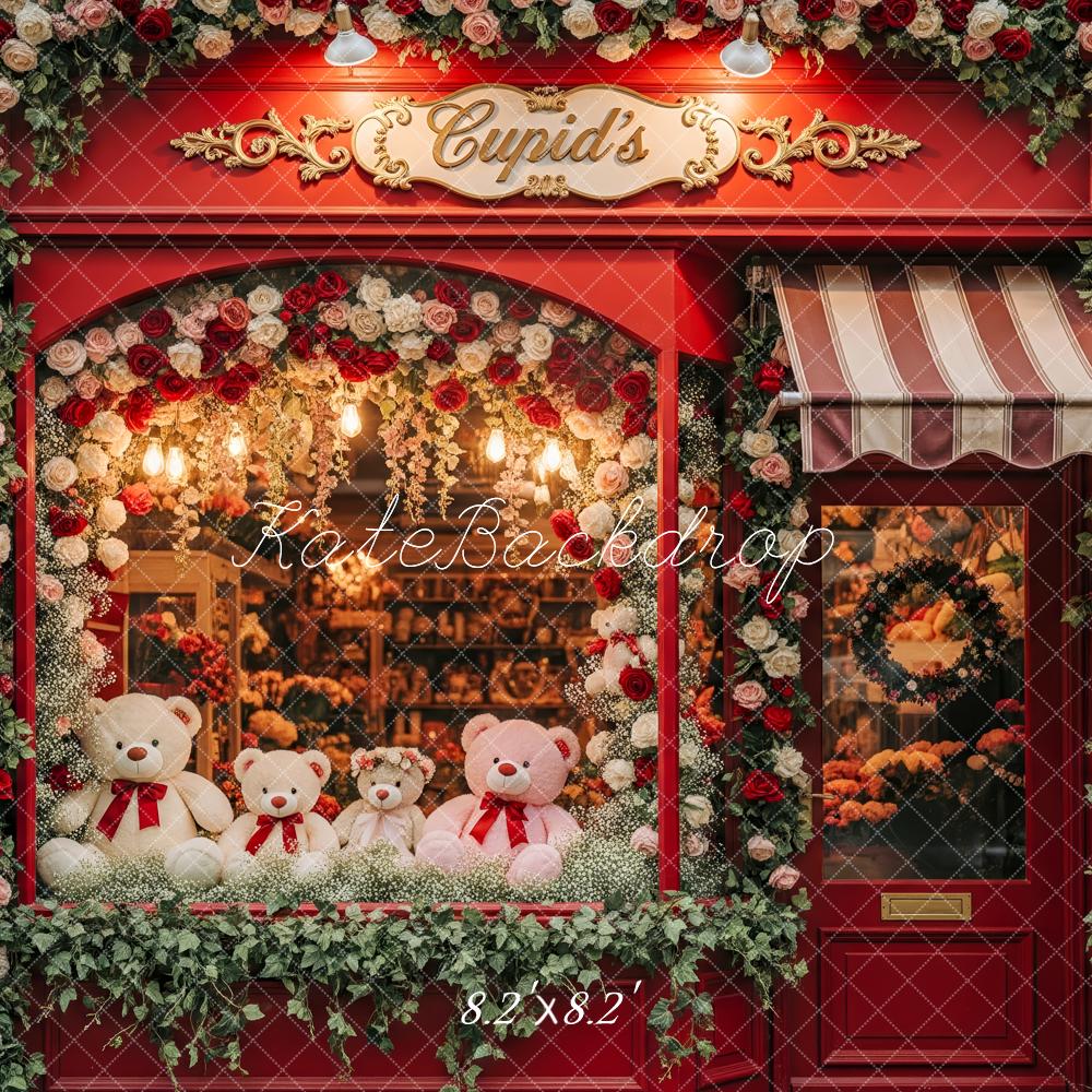 Kate Red Flower Teddy Bears Window Backdrop Designed by Patty Roberts