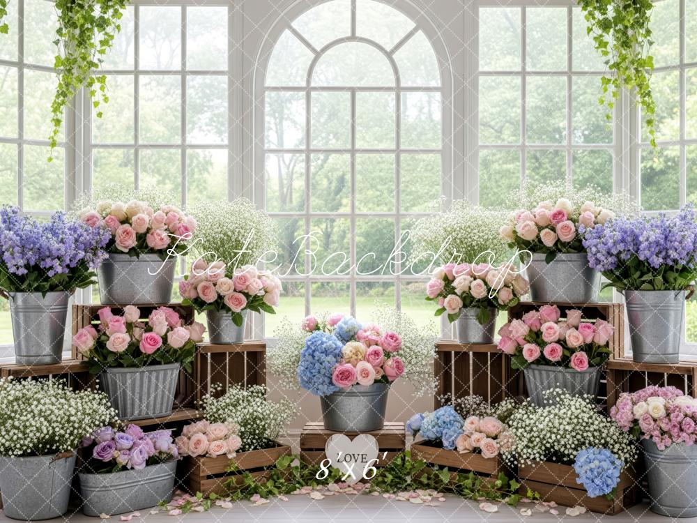 Kate Flower Spring Window Fleece Backdrop Designed by Patty Roberts