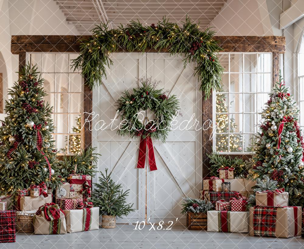Kate Christmas Barn Door Trees Presents Backdrop Designed by Chain