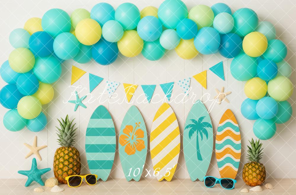 Kate Summer Surfboards Balloons Tropical Backdrop Designed by Patty Roberts