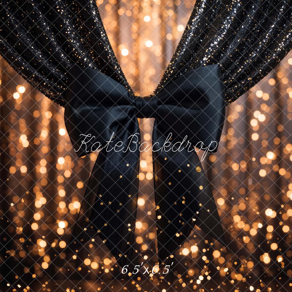 Kate Black Curtain Bow Sparkle Bokeh Backdrop Designed by Chain - Kate Backdrop AU