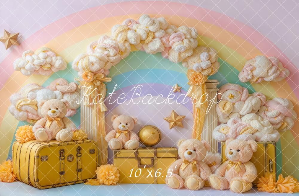 Kate Rainbow Clouds Teddy Bears Suitcases Backdrop Designed by Emetselch