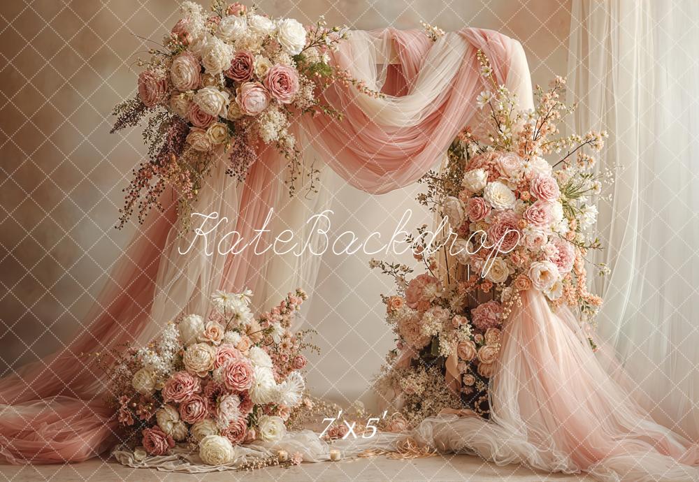 Kate Wedding Flower Arch Peach Drapes Backdrop Designed by Emetselch