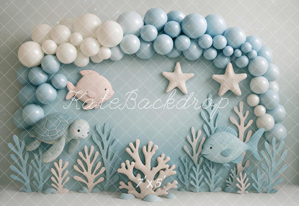 Kate Underwater Balloons Fish Blue Backdrop Designed by Ashley Paul