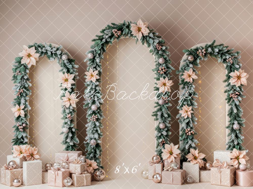 Kate Christmas Flower Arch Presents Backdrop Designed by Patty Roberts
