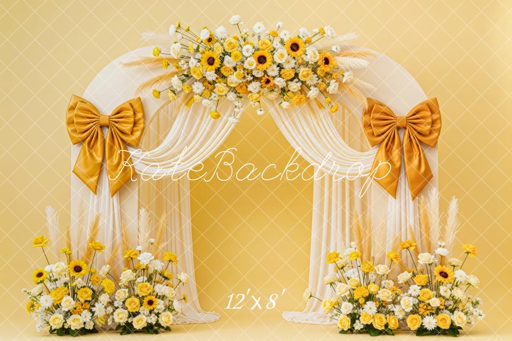 Kate Flower Yellow Bows Fleece Backdrop Designed by Patty Roberts