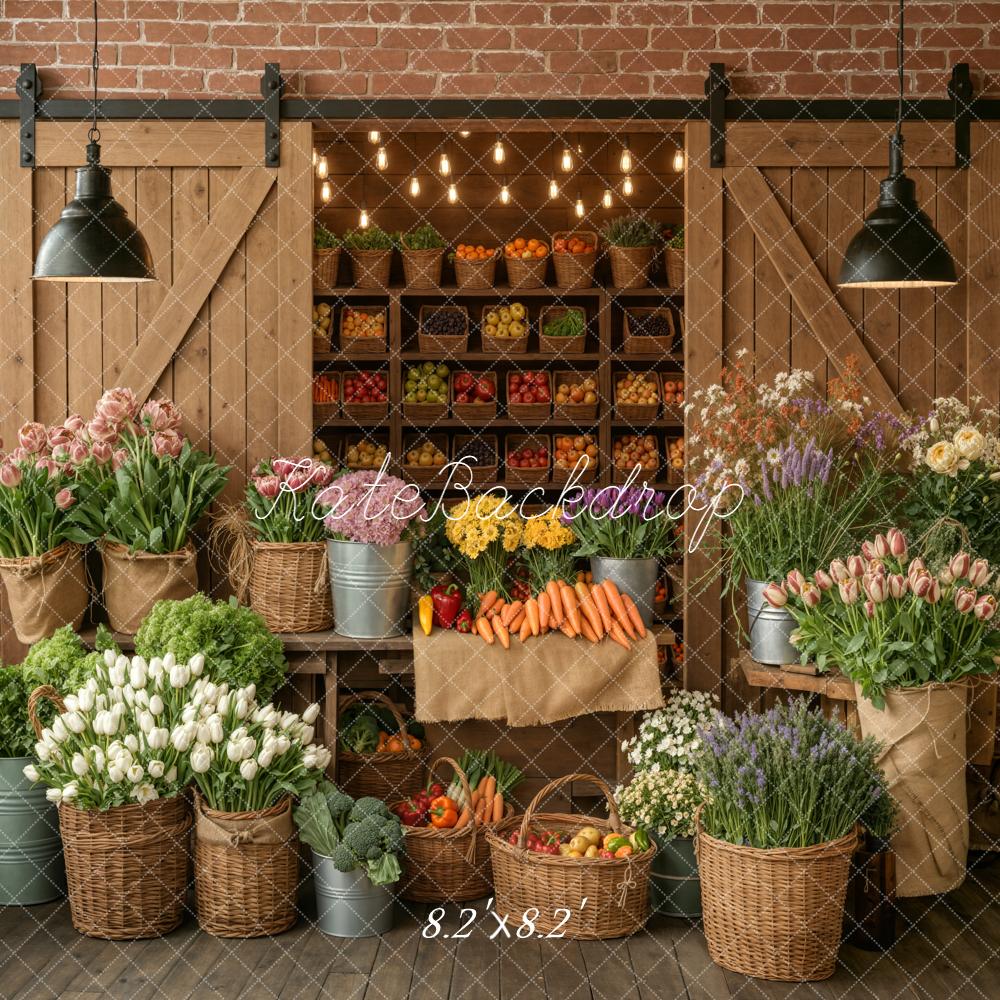 Kate Flower Market Vegetables Baskets Wooden Doors Backdrop Designed by Emetselch