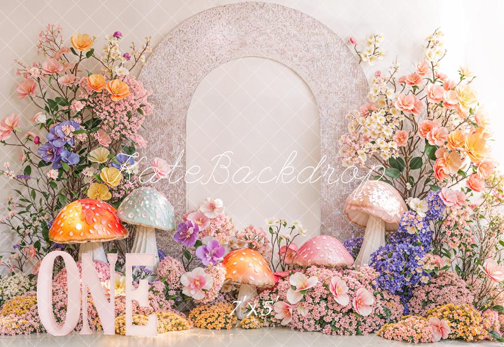 Kate 1st Birthday Mushrooms Backdrop Designed by Emetselch - Kate Backdrop AU