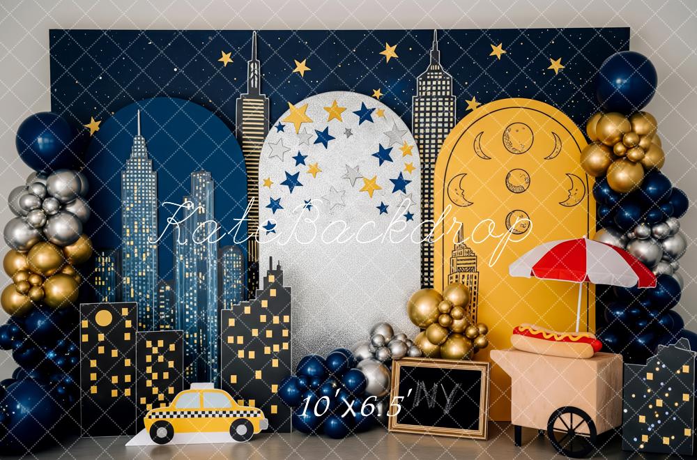 Kate New York City Night Stars Moon Taxi Backdrop Designed by Patty Roberts - Kate Backdrop AU