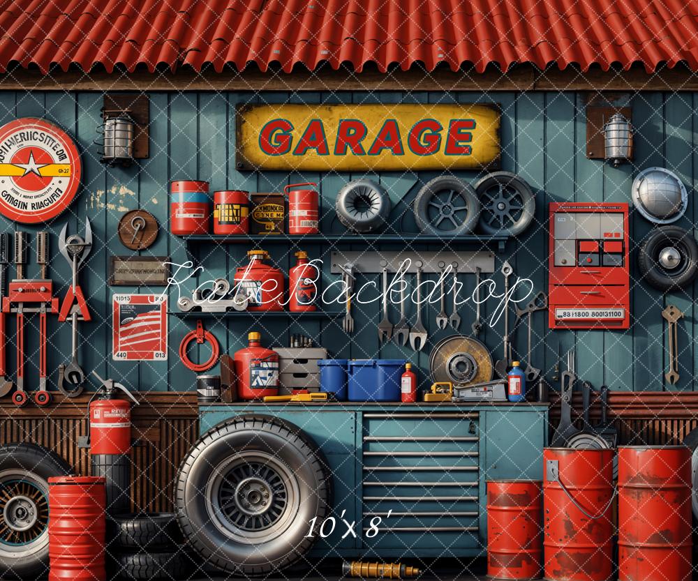 Kate Garage Tools Tyres Shelves Backdrop Designed by Emetselch