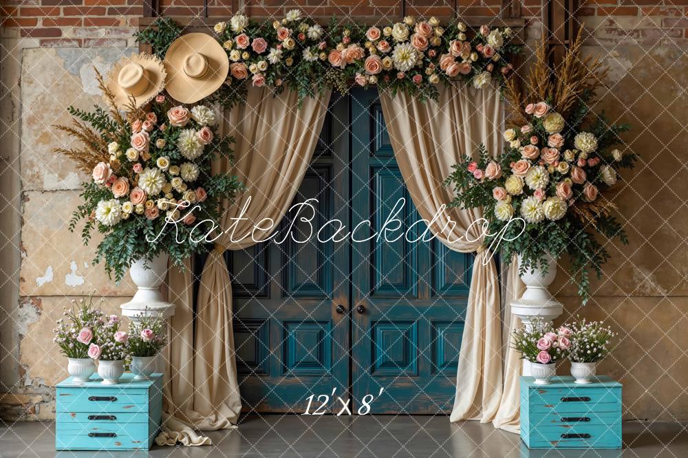 Kate Flower Arch Blue Door Hats Backdrop Designed by Mini MakeBelieve