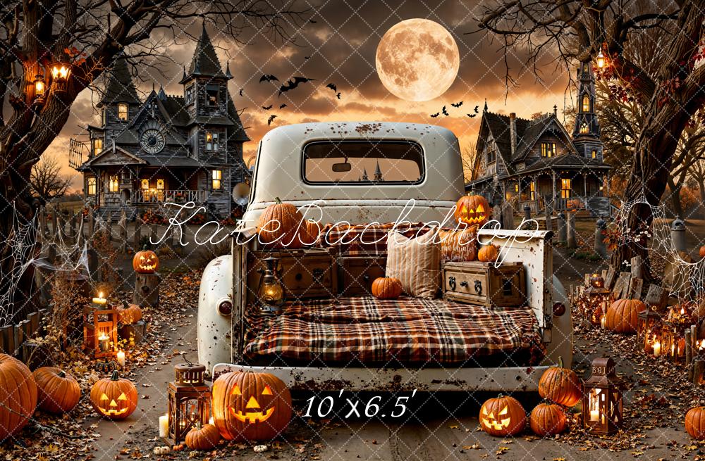 Kate Halloween Truck Haunted House Fleece Backdrop Designed by Emetselch - Kate Backdrop AU