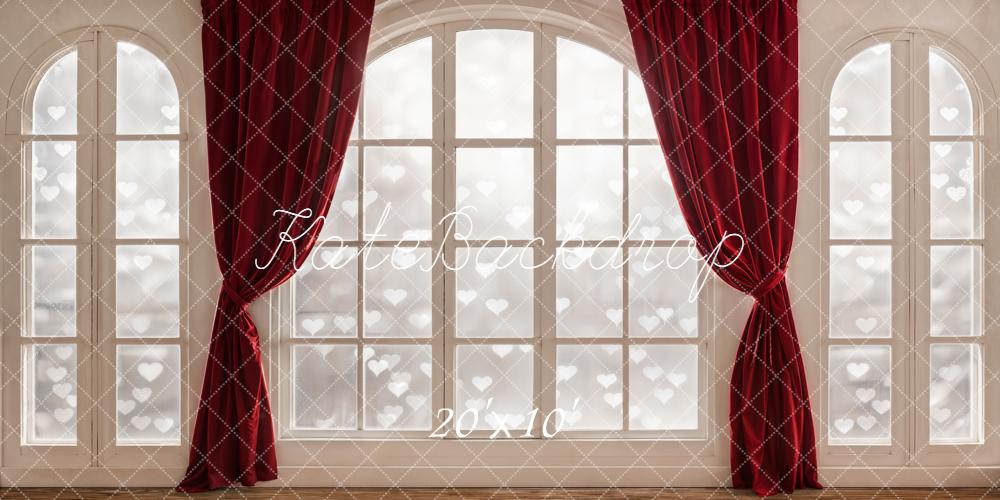 Kate Red Curtains Arched Window Hearts Backdrop Designed by Chain