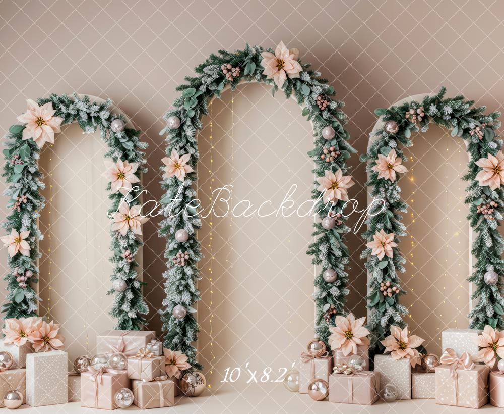 Kate Christmas Flower Arch Presents Backdrop Designed by Patty Roberts