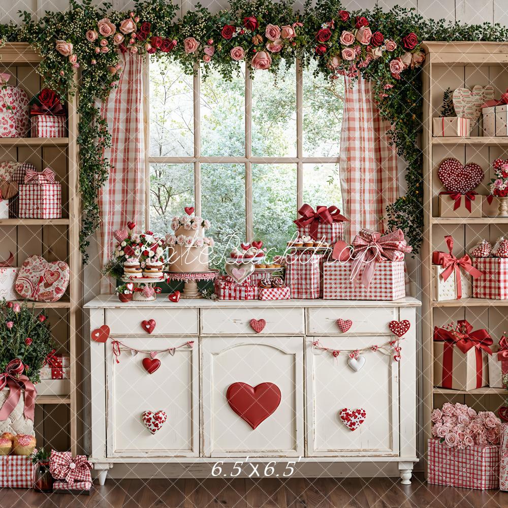 Kate Valentine Gift Boxes Floral Window Cabinet Backdrop Designed by Emetselch