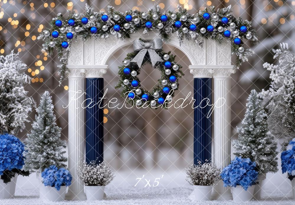 Kate Christmas Arch Wreath Blue Backdrop Designed by Mini MakeBelieve - Kate Backdrop AU