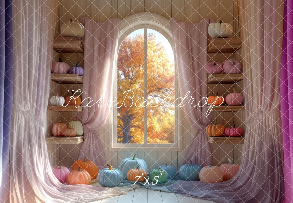 Kate Fall Pumpkins Window Curtains Backdrop Designed by Mini MakeBelieve - Kate Backdrop AU