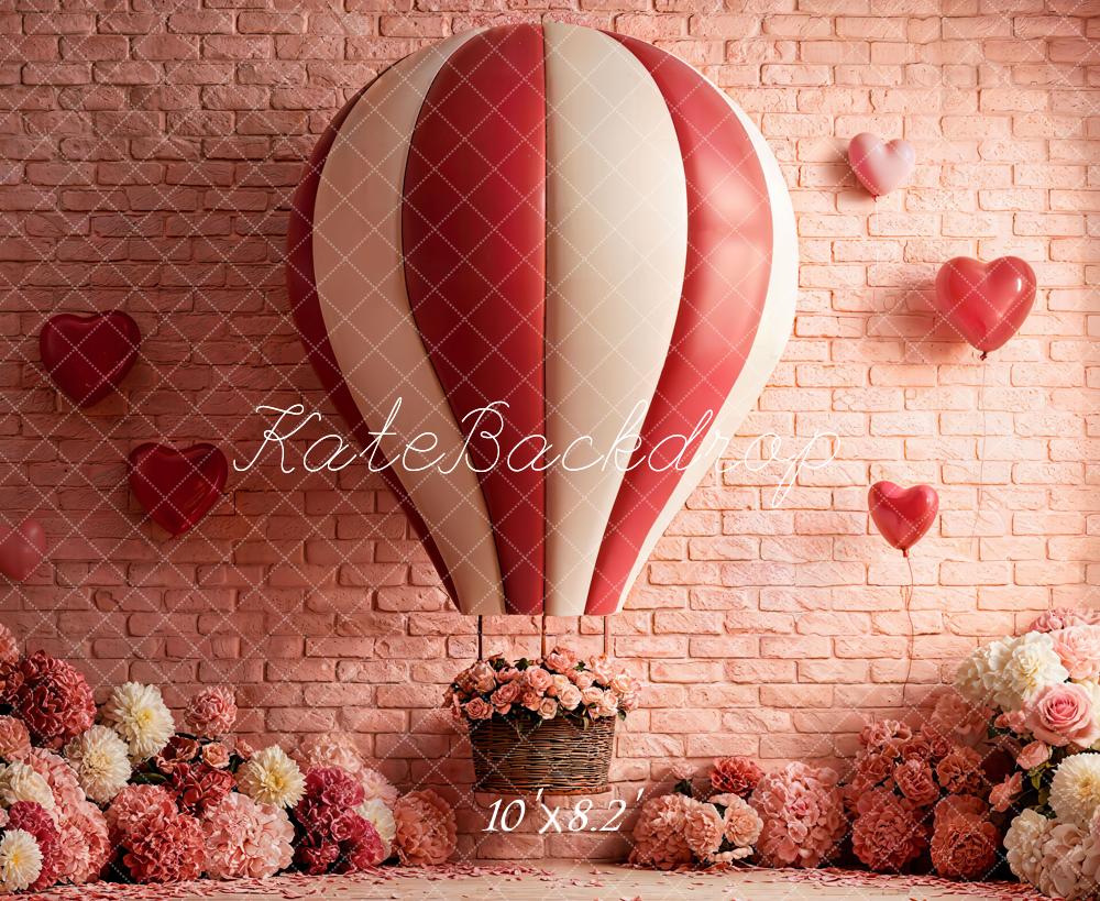 Kate Hot Air Balloon Heart Brick Backdrop Designed by Emetselch