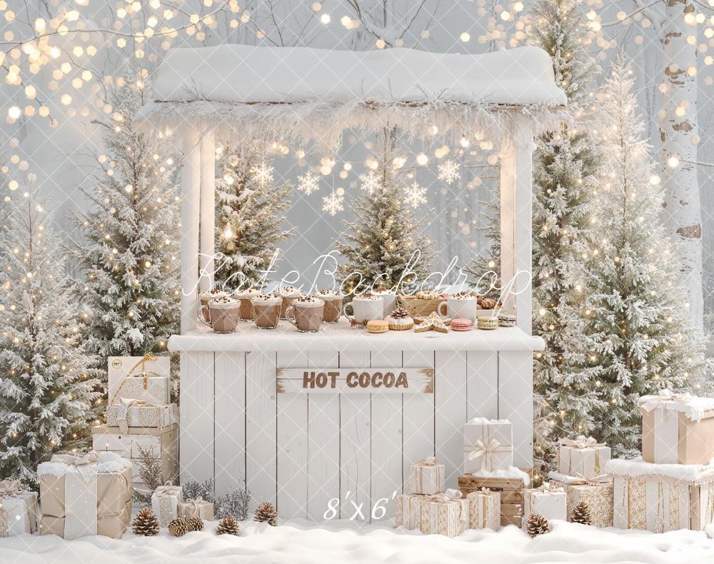 Kate Christmas Hot Cocoa Stand Bokeh Fleece Backdrop Designed by Emetselch