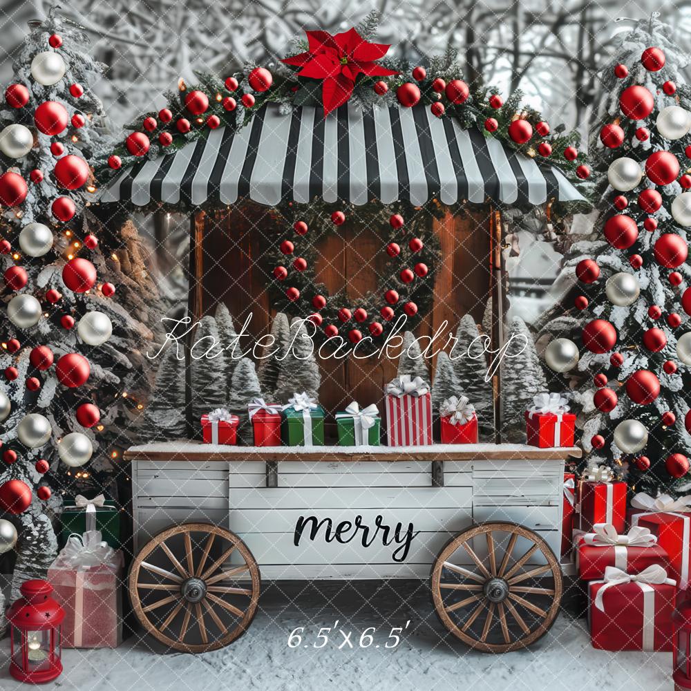 Kate Christmas Cart Snowy Trees Gifts Backdrop Designed by Mini MakeBelieve - Kate Backdrop AU
