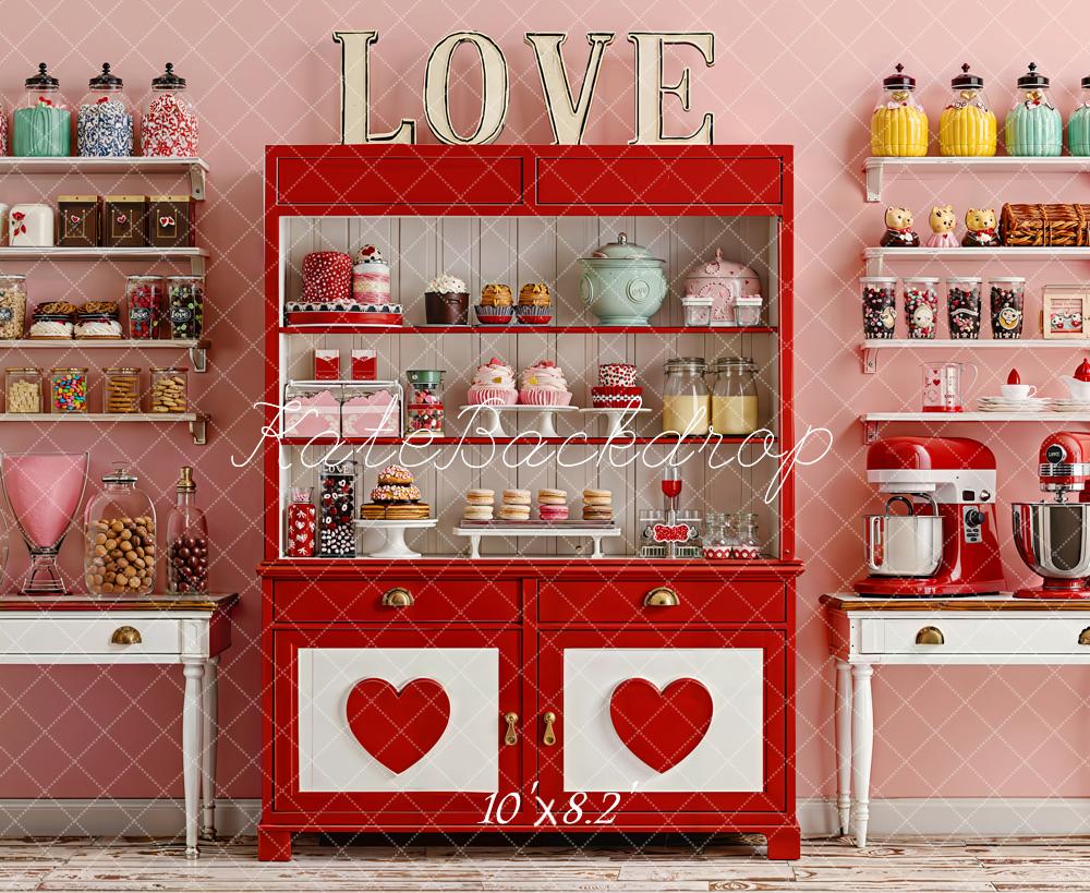Kate Love Red Cabinet Dessert Kitchen Fleece Backdrop Designed by Emetselch