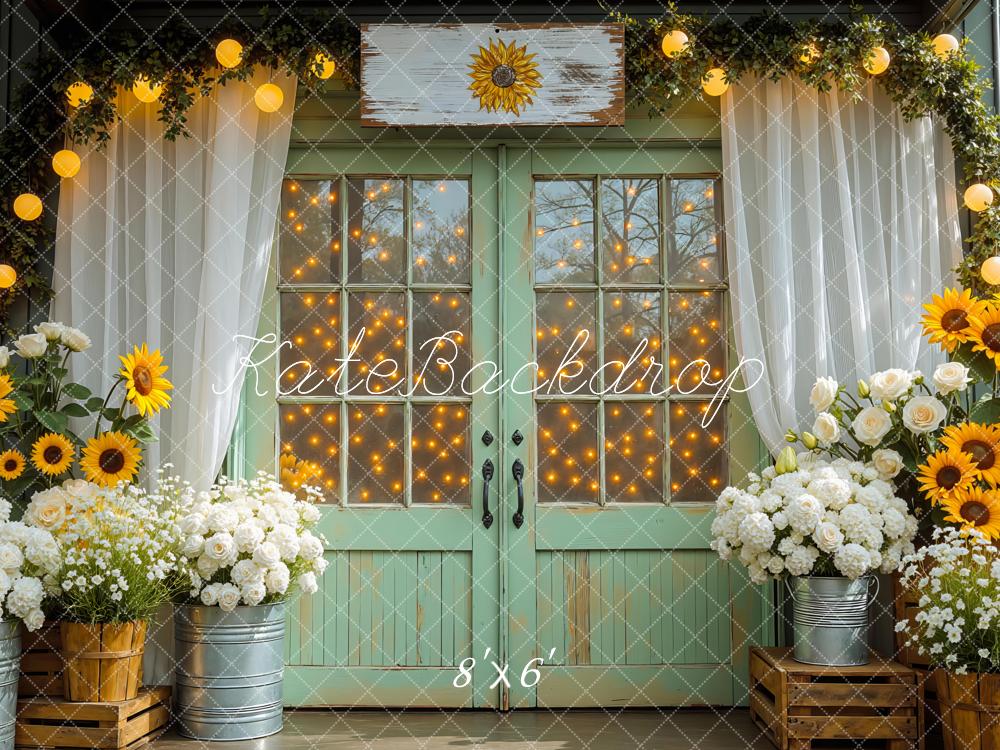 Kate Green Door Flowers Bokeh Backdrop Designed by Mini MakeBelieve