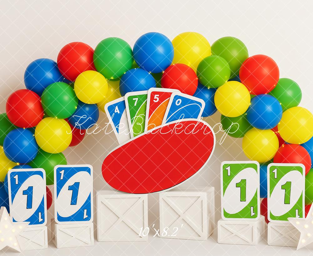 Kate Colourful Balloons Playing Cards Cake Smash Backdrop Designed by Patty Roberts