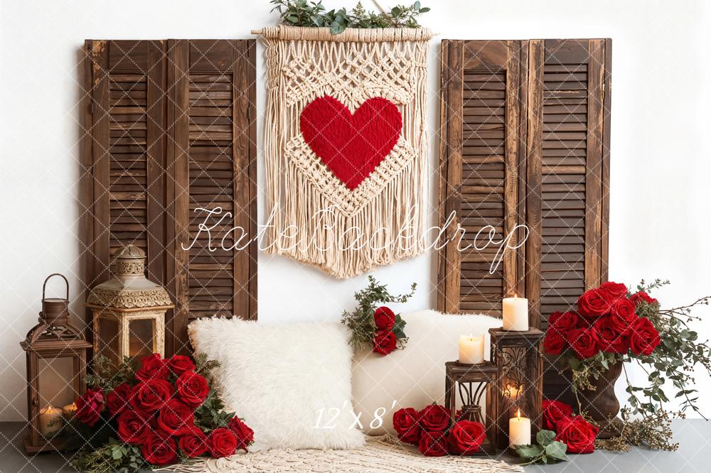 Kate Red Heart Boho Roses Fleece Backdrop Designed by Emetselch
