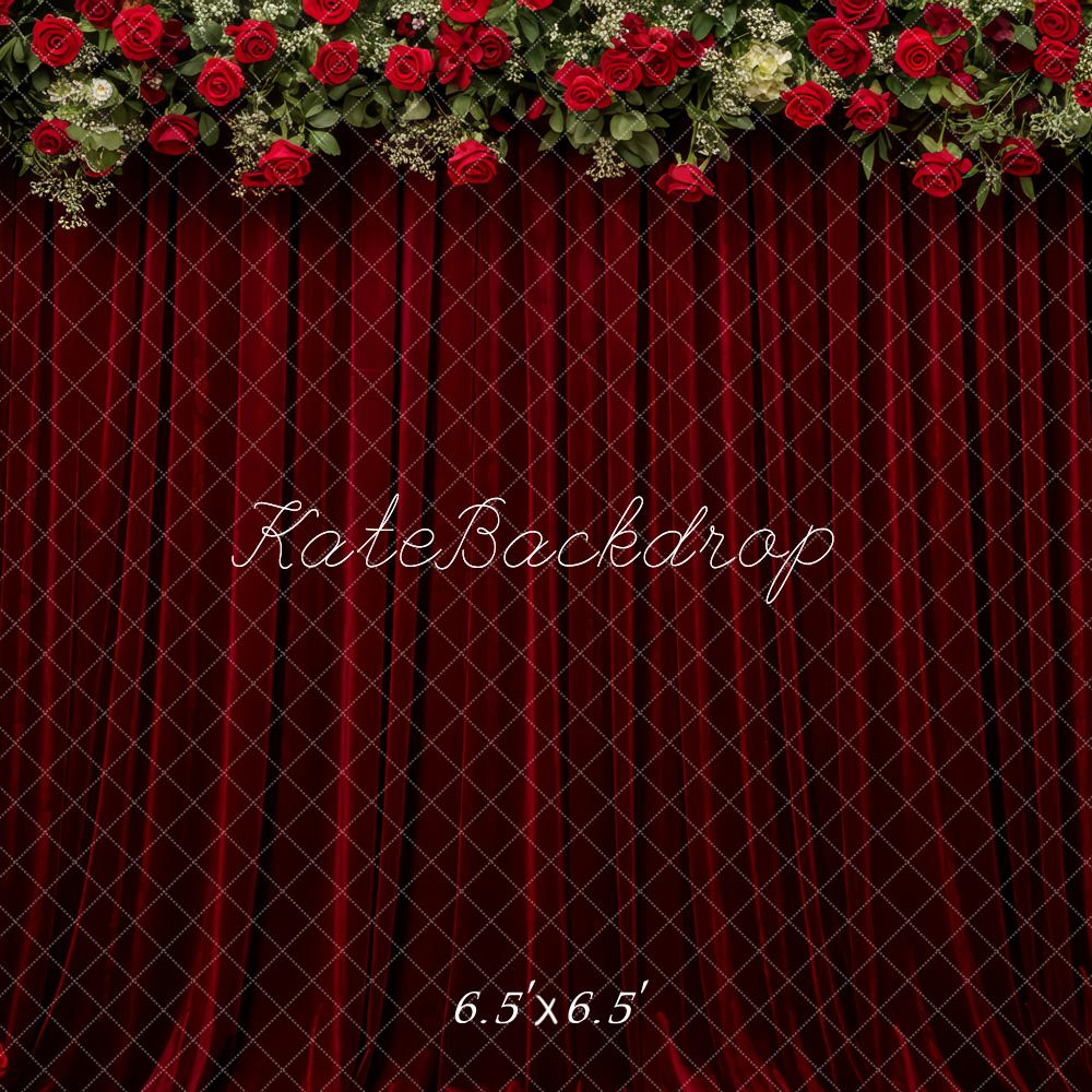 Kate Red Roses Floral Curtain Backdrop Designed by Patty Roberts