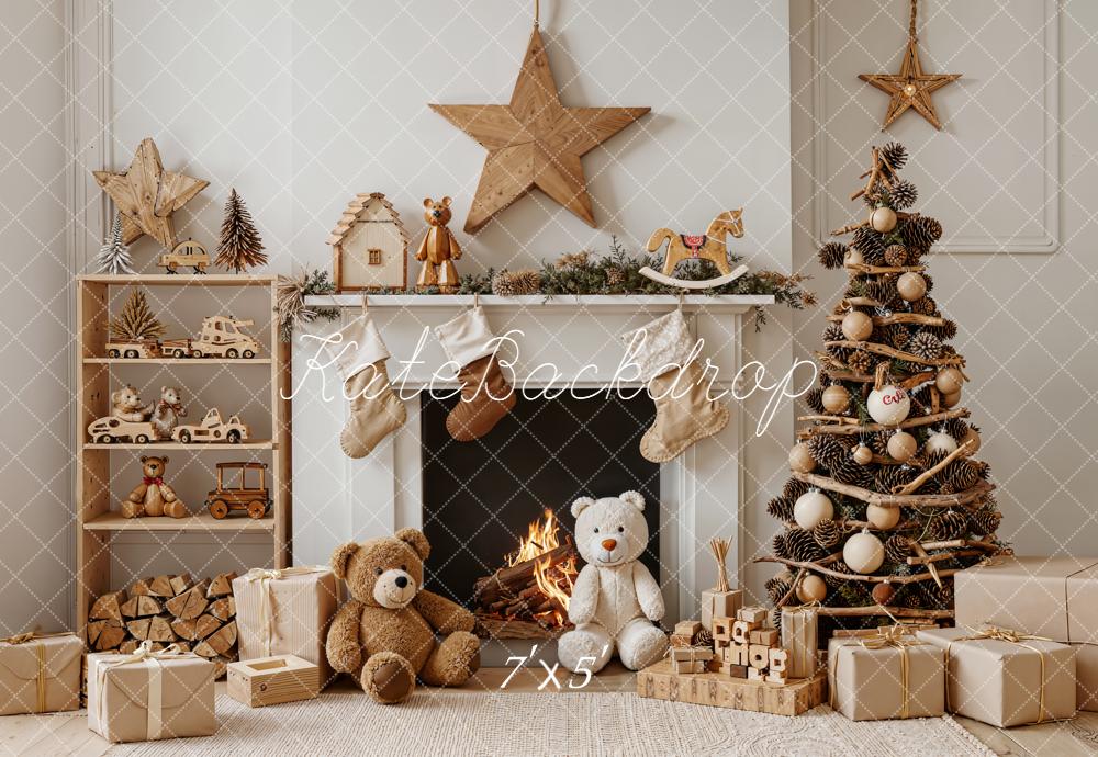 Kate Christmas Fireplace Teddy Bears Backdrop Designed by Emetselch