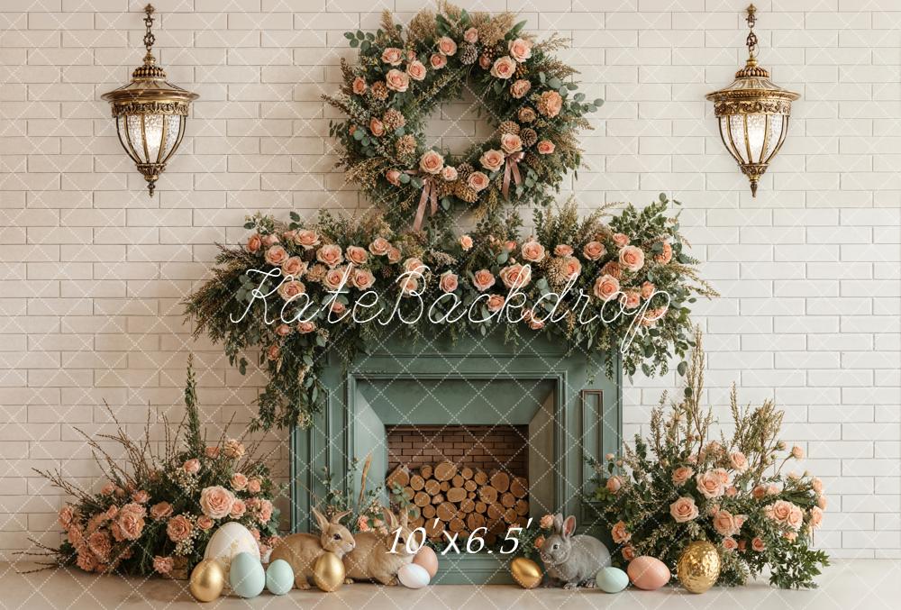 Kate Easter Bunny Eggs Fireplace Fleece Backdrop Designed by Emetselch