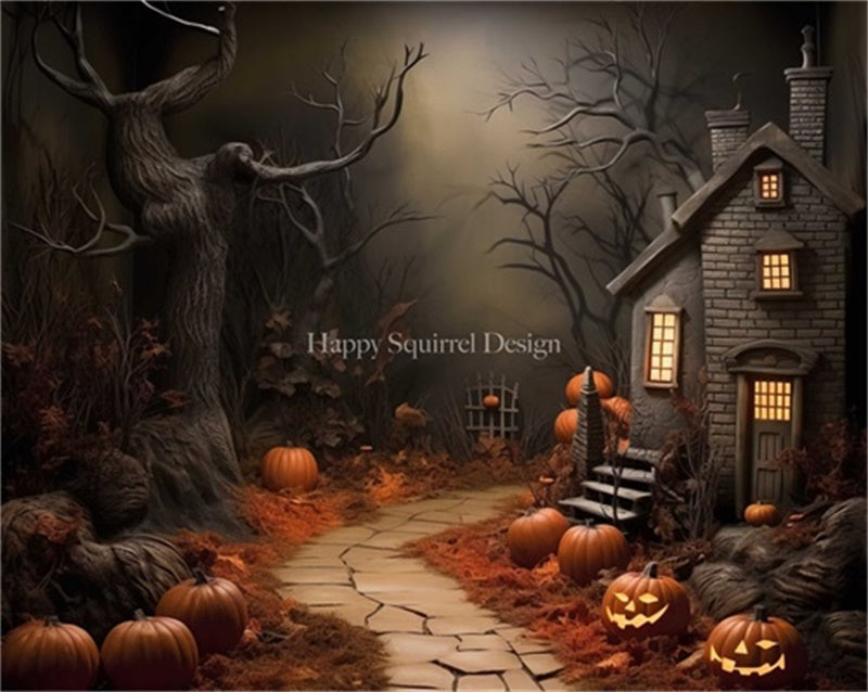 Kate Halloween Spooky Tree Pumpkins Backdrop Designed by Happy Squirrel Design - Kate Backdrop AU