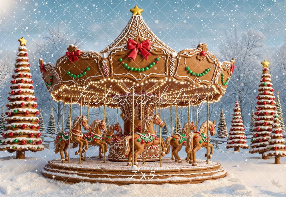 Kate Christmas Carousel Gingerbread Backdrop Designed by Emetselch