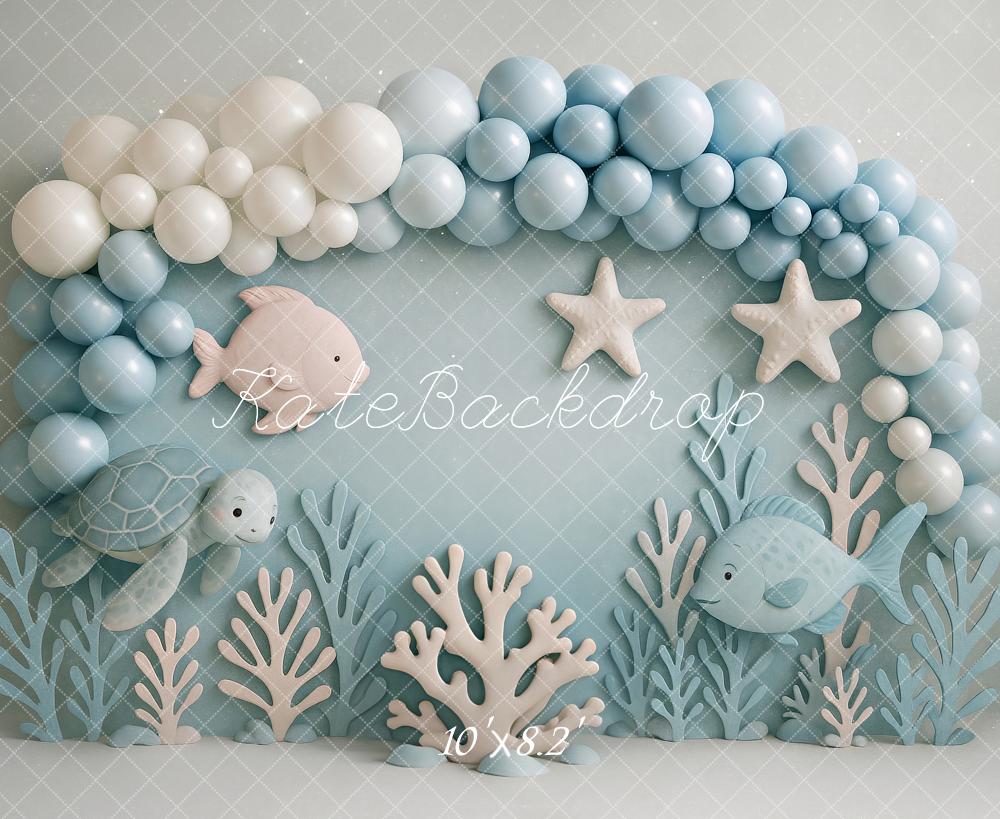 Kate Underwater Balloons Fish Blue Backdrop Designed by Ashley Paul