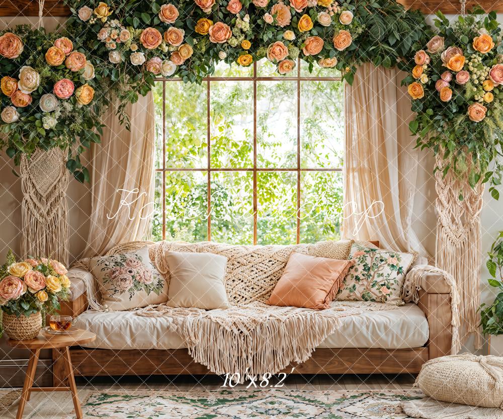 Kate Boho Flower Sofa Window Fleece Backdrop Designed by Emetselch