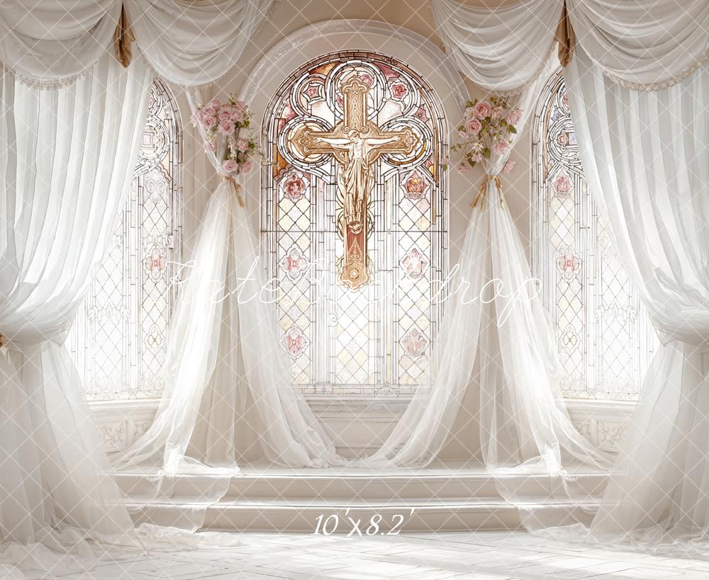 Kate Wedding Cross Stained Glass Drapes Backdrop Designed by Emetselch