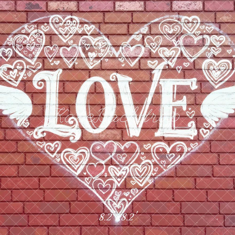 Kate Love Heart Wings Graffiti Brick Wall Backdrop Designed by Mini MakeBelieve
