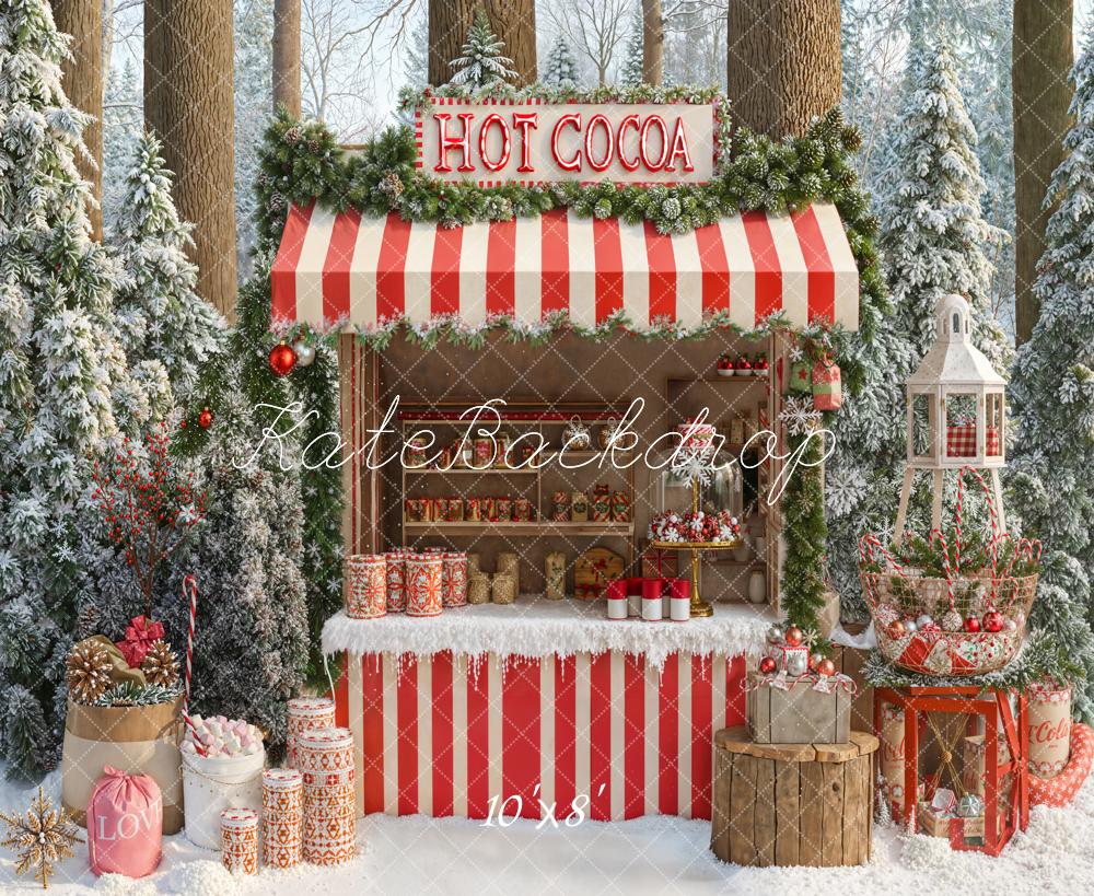 Kate Christmas Hot Cocoa Stand Fleece Backdrop Designed by Emetselch