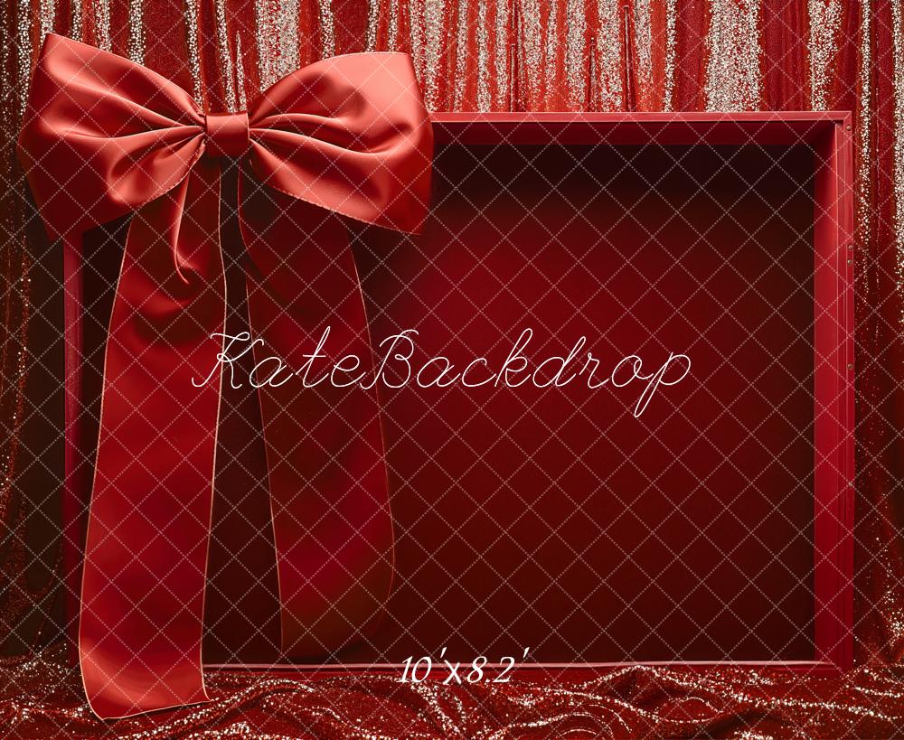 Kate Red Box Ribbon Glitter Curtain Backdrop Designed by Emetselch