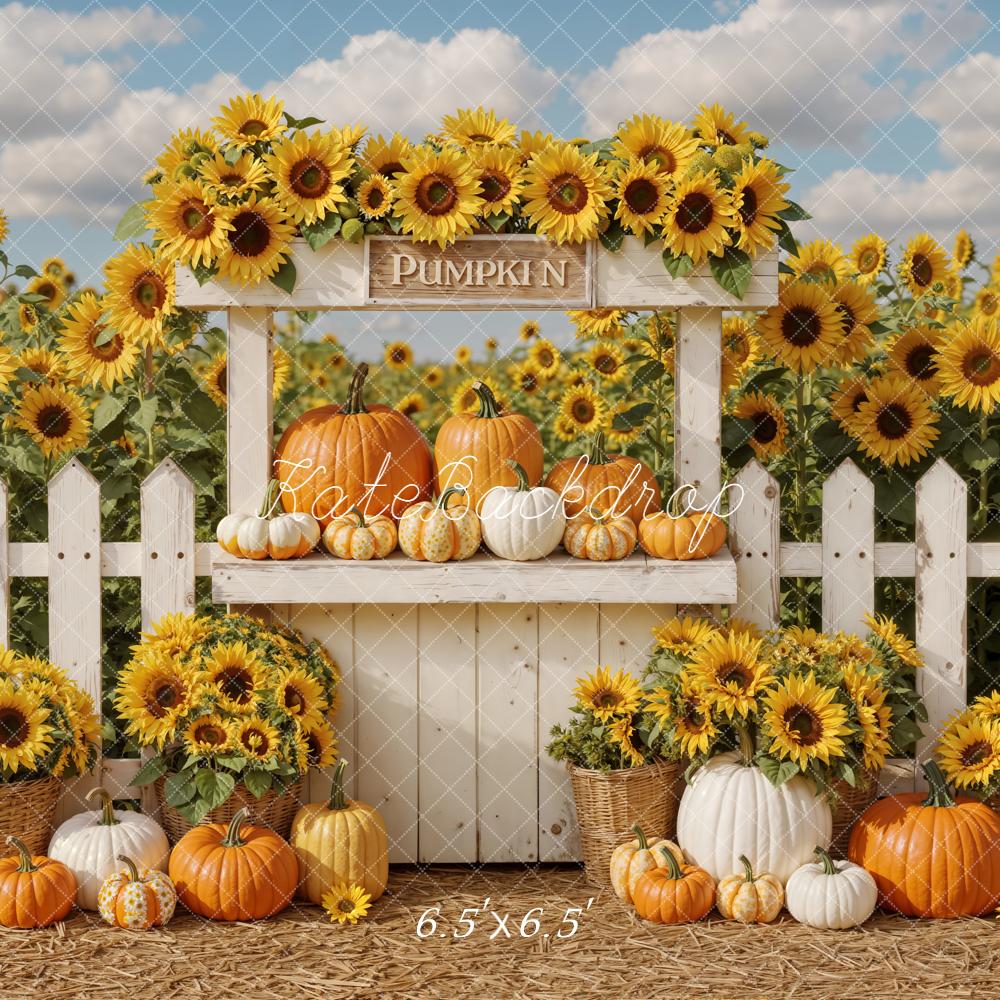 Kate Fall Sunflowers Pumpkins Fence Backdrop Designed by Emetselch