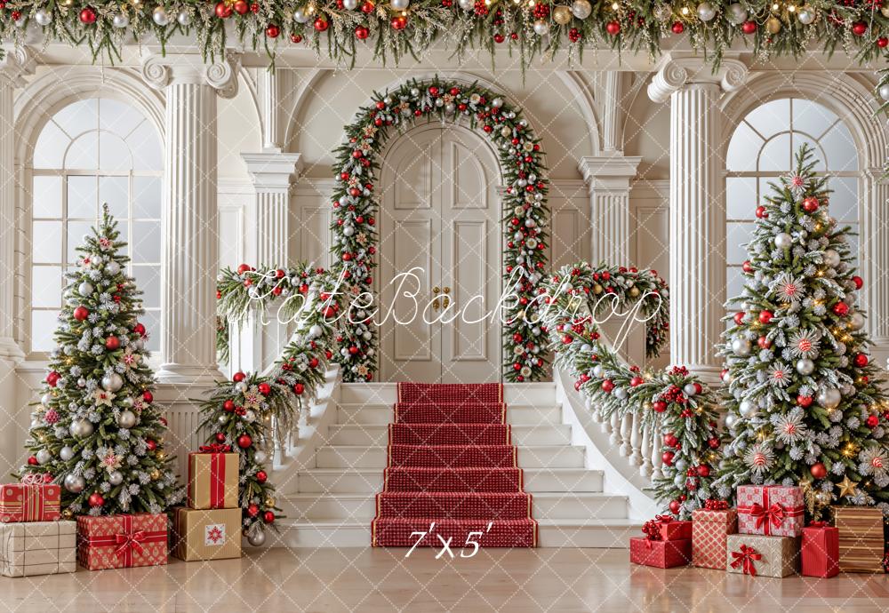 Kate Christmas Cascading Stairs Trees Backdrop Designed by Emetselch
