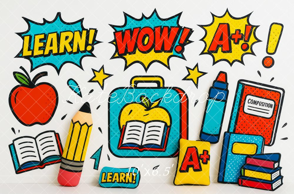 Kate Back to School Backdrop Comic Apple Books Pencil Designed by Patty Roberts - Kate Backdrop AU