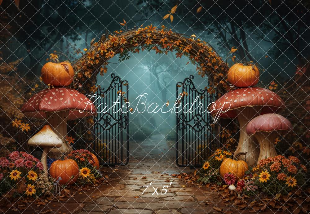 Kate Autumn Arch Pumpkins Mushrooms Path Backdrop Designed by Chain - Kate Backdrop AU