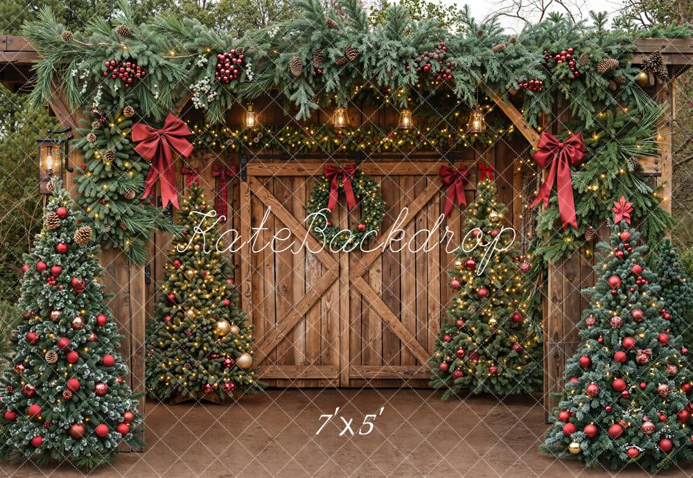 Kate Christmas Trees Barn Door Backdrop Designed by Emetselch - Kate Backdrop AU