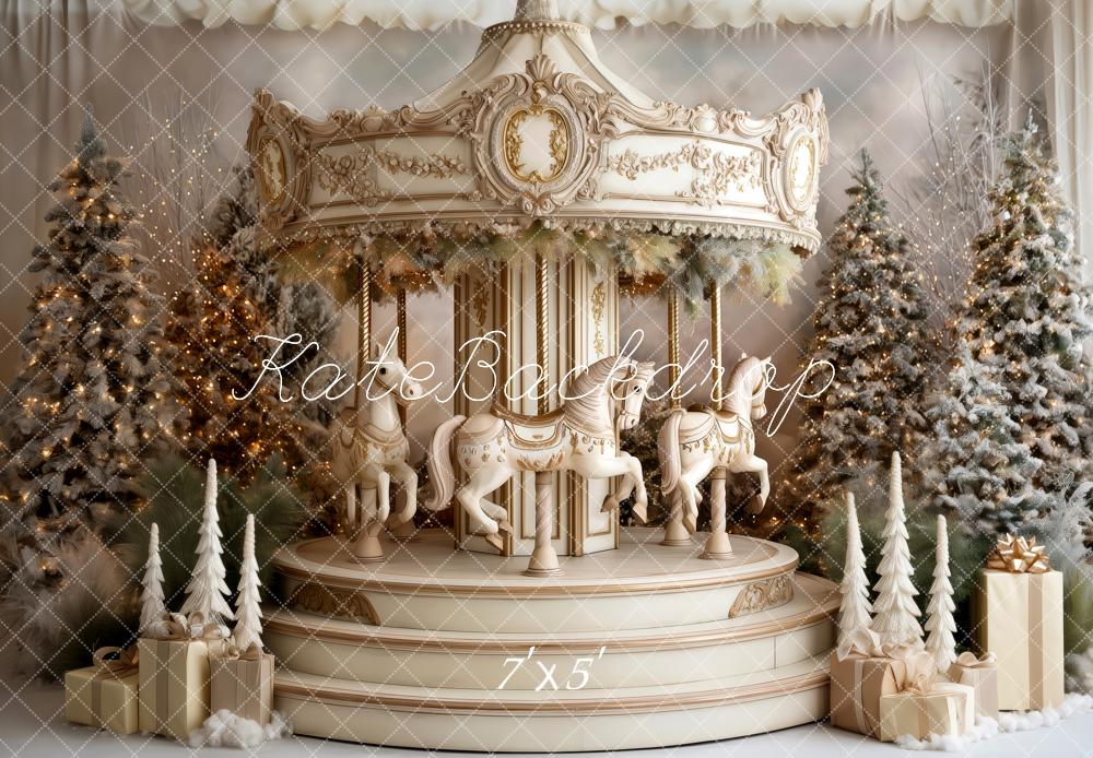 Kate Carousel Christmas Trees Vintage Backdrop Designed by Patty Roberts - Kate Backdrop AU